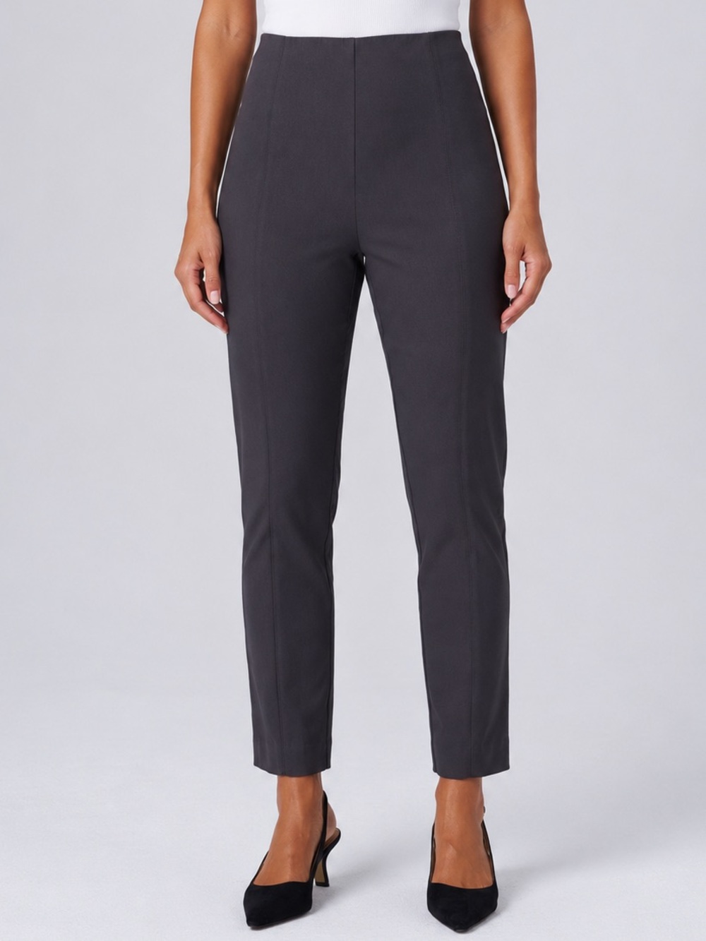 Franne Golde Original Magic Pant 14 Carbon Pull On Straight Leg Pocketless USA